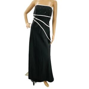 Vintage Bari Jay 7915 Black Strapless Rhinestone Bodice Formal Maxi Dress